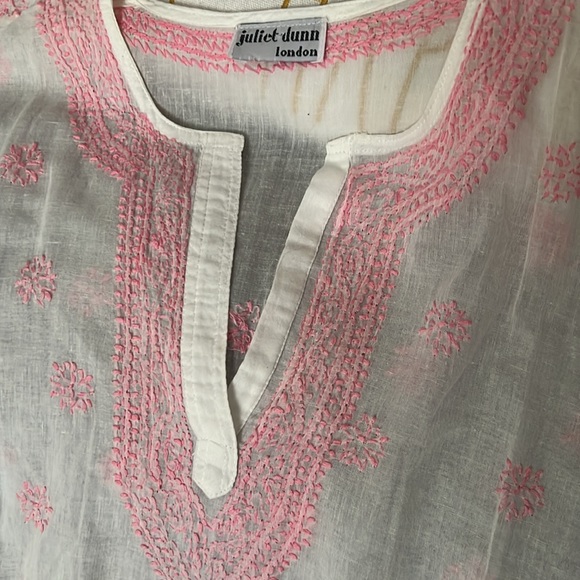 JULIET DUNN Hand Embroidered Sheer White and Pink Resort Cover Up NWOT - Picture 7 of 14